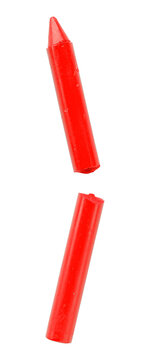 Red crayons isolated on transparent background, broken colored sticks