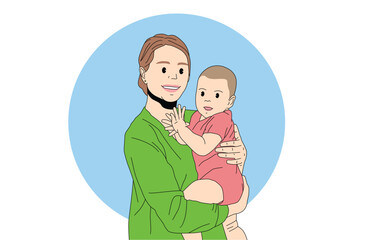 illustration concept. illustration Portrait of a happy mother with her baby smiling sweetly at the camera