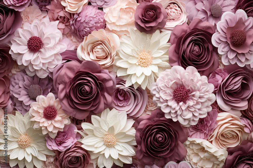 Poster vintage-style artificial flower wall backdrop