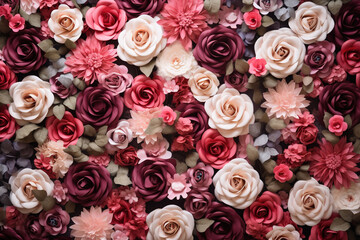 Vintage style artificial flower wall, perfect for nostalgic backgrounds