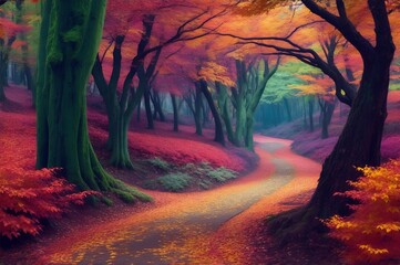 Enchanting Fractal Art Forest: Exploring Colorful Autumn Paths