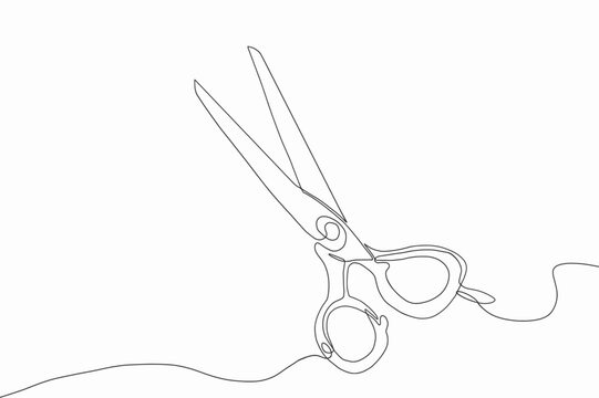 Continuous 0n line of Scissors, Cartoon doodle isolated on white background, Vector Illustration design