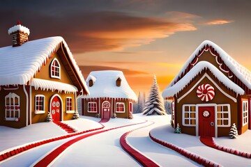 Plan a charming gingerbread town with lovable houses, sweet canes, and gingerbread individuals. Creative resource, AI Generated - obrazy, fototapety, plakaty