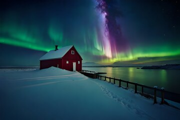 Organize an observatory with telescopes pointed at the night sky, capturing the charm of the Northern Lights. Creative resource, AI Generated