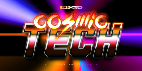 Old School 80s cosmic tech retro futuristic shiny metallic editable text effect