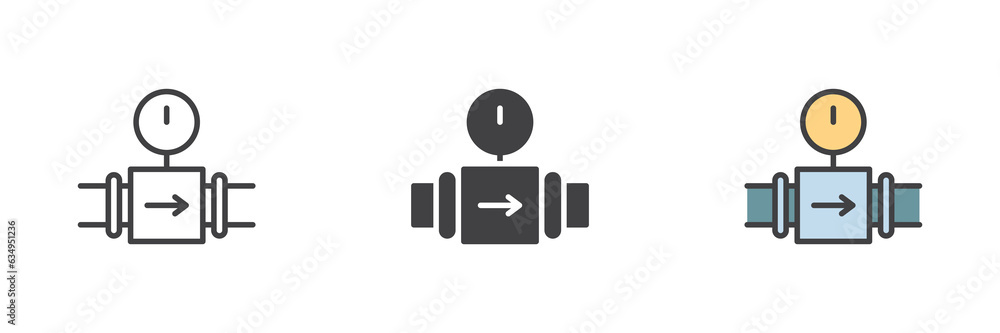 Poster water pipeline and gauge meter different style icon set
