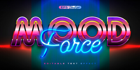Old School 80s mood force retro futuristic shiny metallic editable text effect