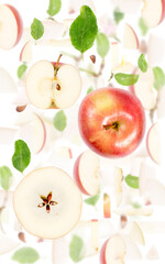Red Apple Slice and Leaf Abstract