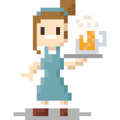 Naklejka premium Pixel art beer waiter character 
