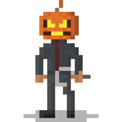 Fototapeta premium Pixel art pumpkin head character