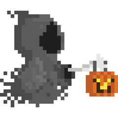 Fototapeta premium Pixel art reaper character with candy bucket