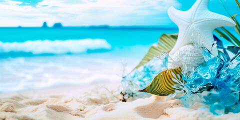 background inspired by the ocean, with shades of blue and aqua, capturing the serenity of a tropical beach paradise.