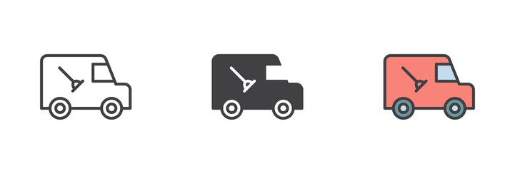 Plumber service truck different style icon set