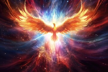 Phoenix is flying burning with fire. Birds. Mythical creatures. Generative AI