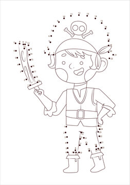 Puzzle Game for kids: numbers game. Coloring Page Outline Of Cartoon Pirate with saber. Coloring Book for children. Numbers game, education dot to dot game for children. education dot to dot. 66