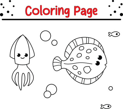 Fish coloring page. Hand drawing outline coloring pictures. Isolated items.