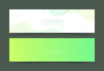 Banner background template, colorful, 2 collections set, bright green and yellow gradation, memphis, element , white , eps 10
