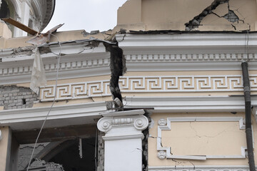 Building of an Orthodox church in Odessa destroyed by rocket during war Ukraine - Russia. Broken...