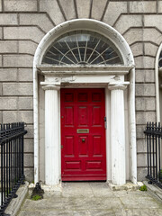 A famous red painted Georgian door in Dublin, Ireland