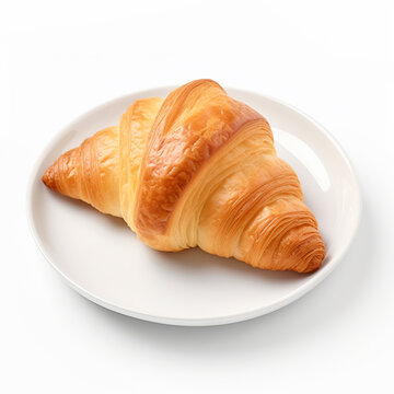 Croissant bread in a white plate on a white background.