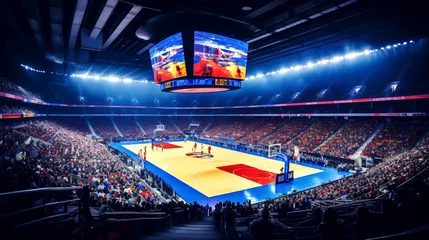 Fotobehang Arena of main basketball stadium at the 2023 filled with spectators. Basketball World Cup. Banner. Generative Ai content. © Nataliia