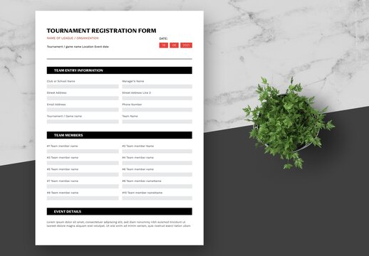 Black Red Sport Tournament Registration Form