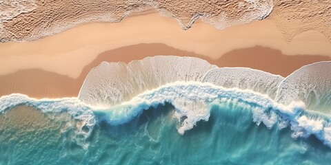 Fototapeta na wymiar 3D illustration of an Arial view of summer beach and blue ocean water. Generative Ai.