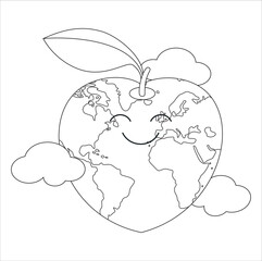 Love sign Earth Isolated Coloring Page for Kids. Love sign Earth Coloring Page for Kids. Beautiful adult coloring book page with stylized planet earth. 90