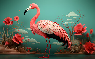 Flamingo on green background