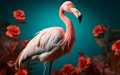 Flamingo on green background