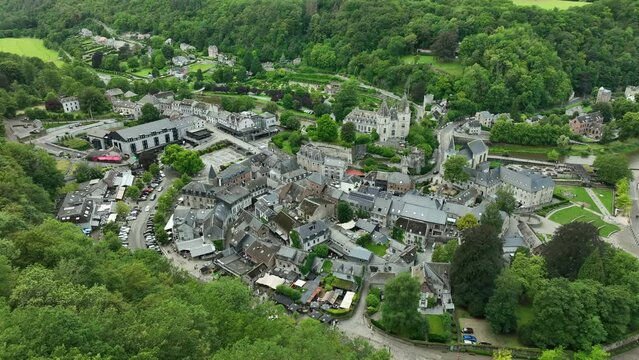 High Angle Aerial View of Durbuy City in the Belgian Ardennes 4K