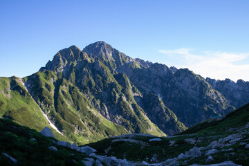 夏の劔澤から見る剱岳