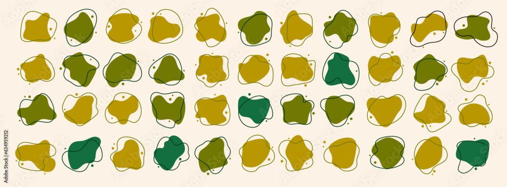 Poster vector abstract blob shapes set. irregular green organic elements. amoeba splotches. liquid uneven s