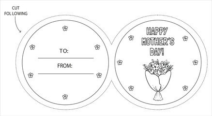 Happy Mother's Day Coloring Page Outline Vector Graphic, Floral Frame Greeting Card. Happy mother’s day - hand written inscription in round shaped frame, decorated with hand drawn poppies. 94