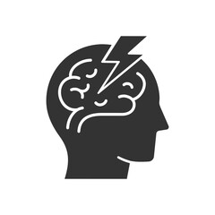 Stroke brain glyph icon. Vector illustration isolated on white.