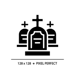 2D pixel perfect glyph style tombstone icons, isolated vector, silhouette building illustration.