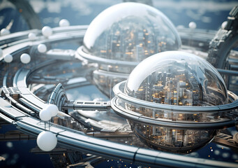 Abstract sci-fi city in the giant globes