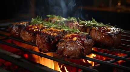 Steak auf einem Grill, Grillen mit Fleisch