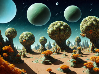 Obraz na płótnie Canvas Amazing landscape of alien planet, Generative AI Illustration