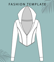 CROP HOODIE FOR A GIRL. HOODIE ILLUSTRATION.  FASHION FLATS TEMPLATE