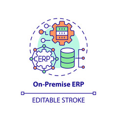 Editable on-premise ERP icon concept, isolated vector, enterprise resource planning thin line illustration.