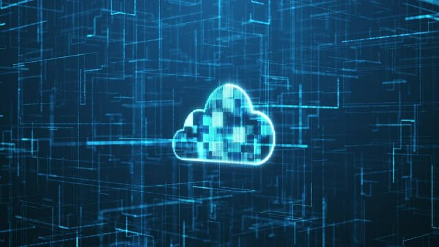 Cloud computing icon with binary code data network connection abstract background