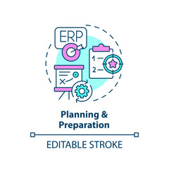 Editable planning and preparation icon concept, isolated vector, enterprise resource planning thin line illustration.