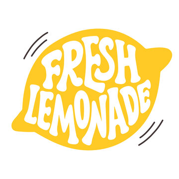 Lemonade lettering Fresh lemonade in lemon silhouette on white background. Vector cute illustration