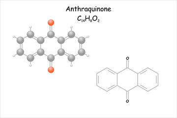 Anthraquinone. Stylized molecule model and structural formula. Use as digester in paper pulp.