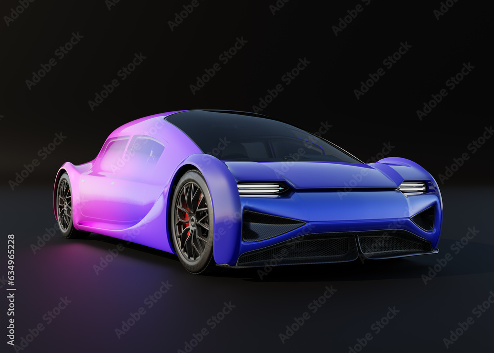 Poster futuristic electric car with gradient color painting isloated on black background. generic design, 3