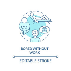 2D editable bored without work thin line icon concept, isolated vector, blue illustration representing unretirement.