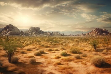 Vintage artistic rendition of a desert landscape. Generative AI
