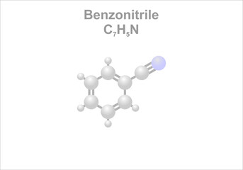 Benzonitrile. Simplified scheme of the molecule. Liquid with bitter, sweet almond odor. Use as precursor.