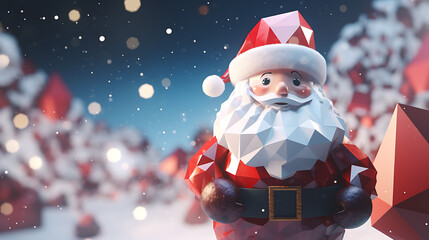 Santa Claus in the snow. 3D Polygon Illustration